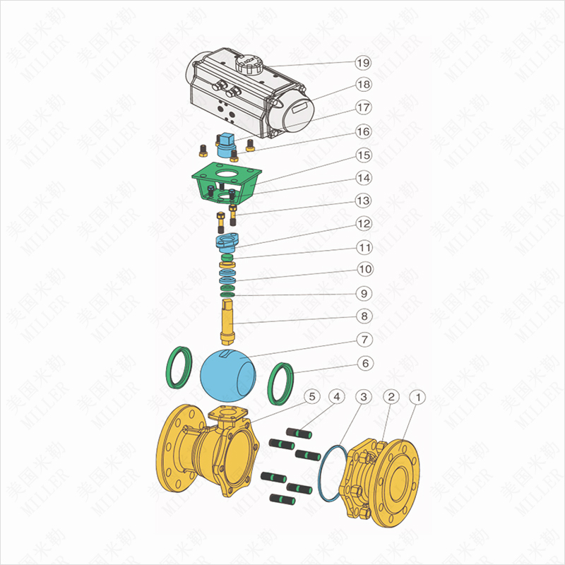 KB50F進口氣動法蘭球閥零部件