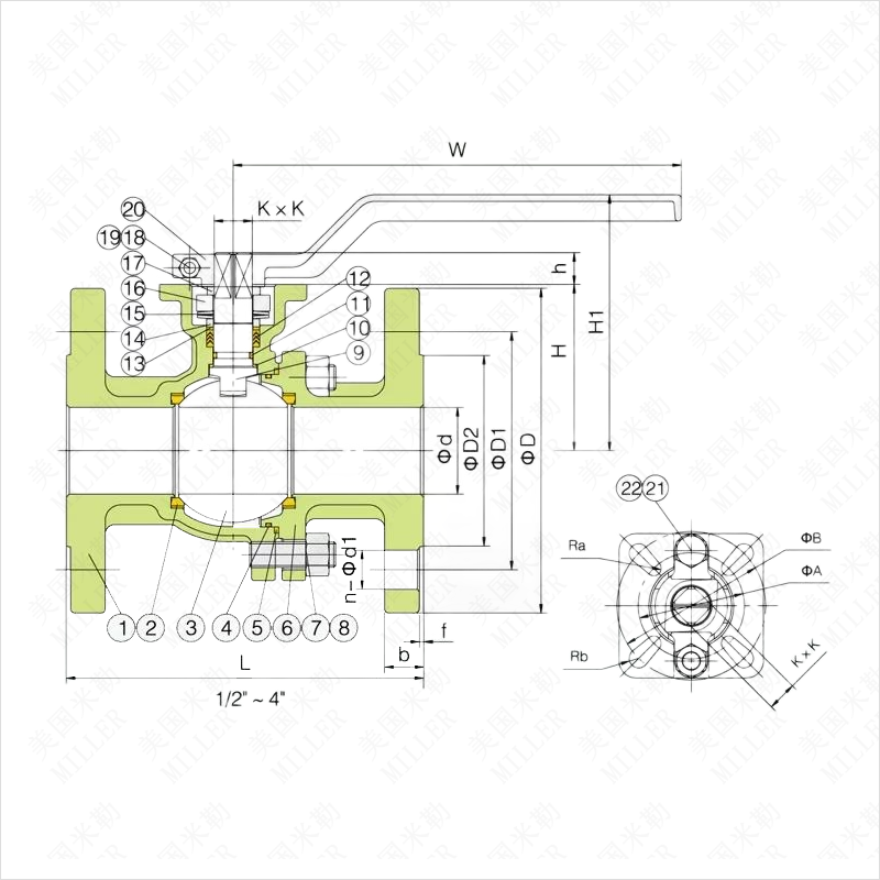 進口美標法蘭球閥連接尺寸