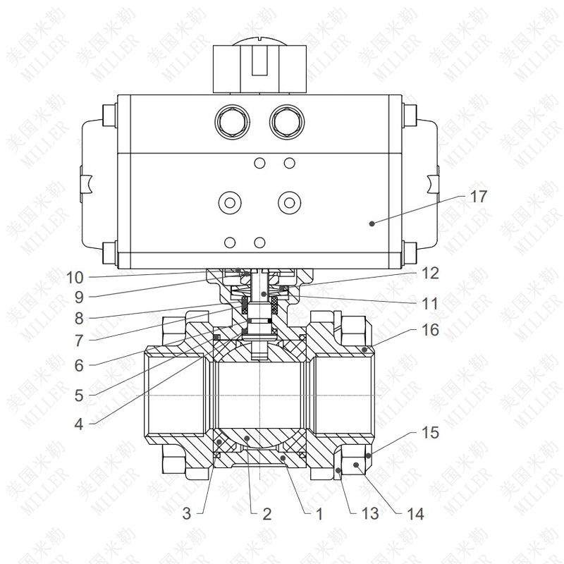 進口氣動雙作用球閥結構圖